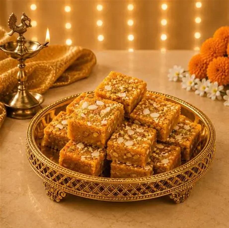 Mohanthal served on a plate